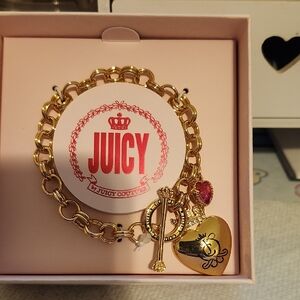 Juicy Couture Gold Bracelet with Heart and Pink Gem
